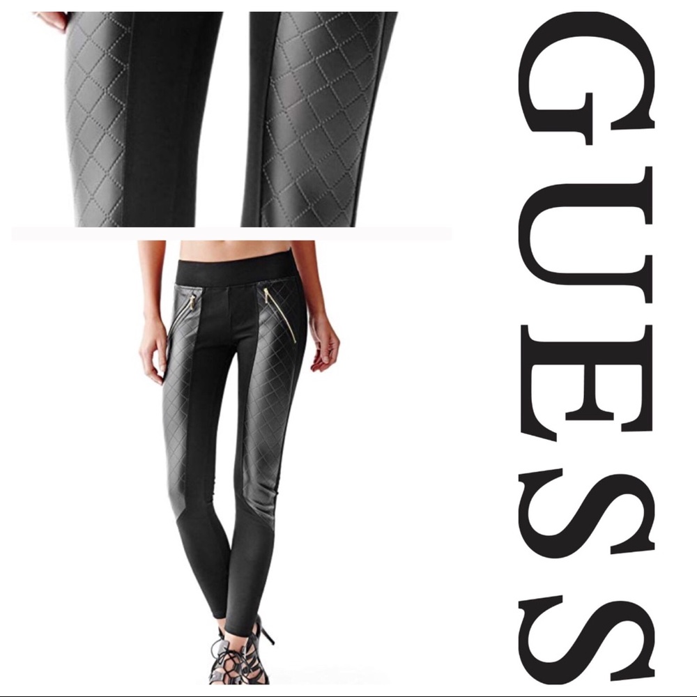 GUESS faux leather quilted zip leggings limited